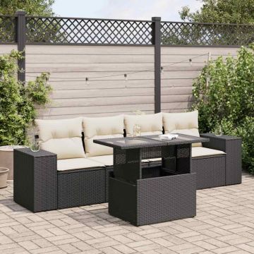 Set mobilier de grădină cu perne, 5 piese, negru, poliratan