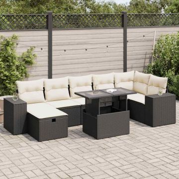 Set mobilier de grădină cu perne, 5 piese, negru, poliratan