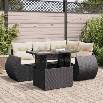 Set mobilier de grădină cu perne, 5 piese, negru, poliratan