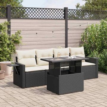 Set mobilier de grădină cu perne, 5 piese, negru, poliratan