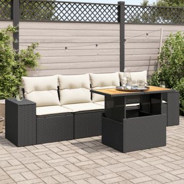 Set mobilier de grădină cu perne, 5 piese, negru, poliratan