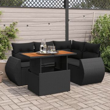 Set mobilier de grădină cu perne, 5 piese, negru, poliratan