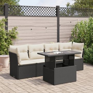 Set mobilier de grădină cu perne, 5 piese, negru, poliratan