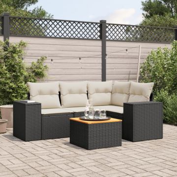 Set mobilier de grădină cu perne, 5 piese, negru, poliratan