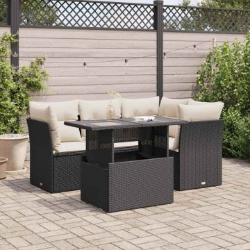 Set mobilier de grădină cu perne, 5 piese, negru, poliratan