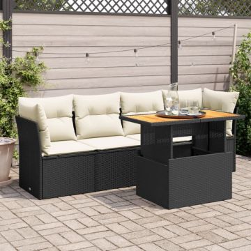 Set mobilier de grădină cu perne, 5 piese, negru, poliratan