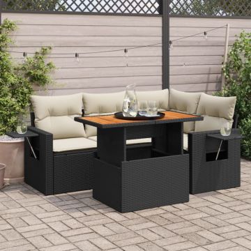 Set mobilier de grădină cu perne, 5 piese, negru, poliratan