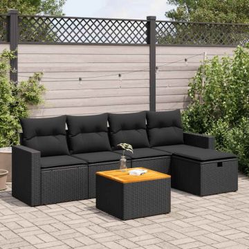 Set mobilier de grădină cu perne, 6 piese, negru, poliratan