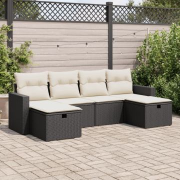 Set mobilier de grădină cu perne, 6 piese, negru, poliratan