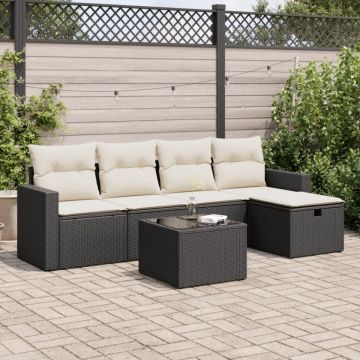 Set mobilier de grădină cu perne, 6 piese, negru, poliratan