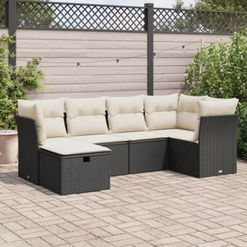 Set mobilier de grădină cu perne, 6 piese, negru, poliratan