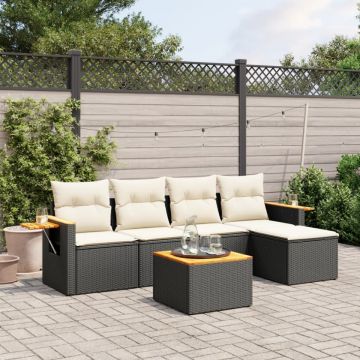 Set mobilier de grădină cu perne, 6 piese, negru, poliratan