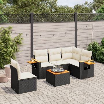 Set mobilier de grădină cu perne, 6 piese, negru, poliratan