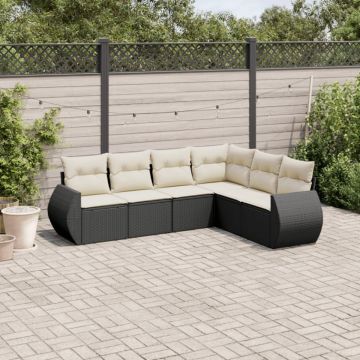 Set mobilier de grădină cu perne, 6 piese, negru, poliratan