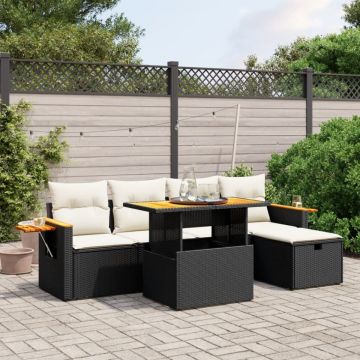 Set mobilier de grădină cu perne, 6 piese, negru, poliratan