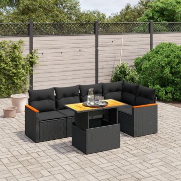 Set mobilier de grădină cu perne, 6 piese, negru, poliratan