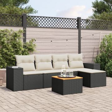 Set mobilier de grădină cu perne, 6 piese, negru, poliratan