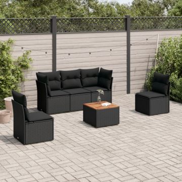 Set mobilier de grădină cu perne, 6 piese, negru, poliratan