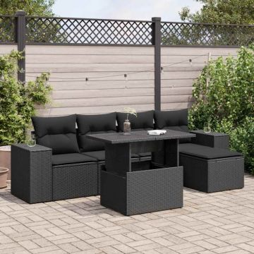 Set mobilier de grădină cu perne, 6 piese, negru, poliratan