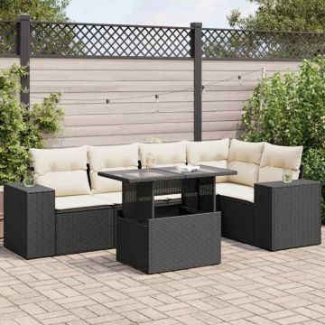 Set mobilier de grădină cu perne, 6 piese, negru, poliratan