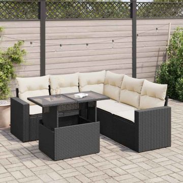 Set mobilier de grădină cu perne, 6 piese, negru, poliratan