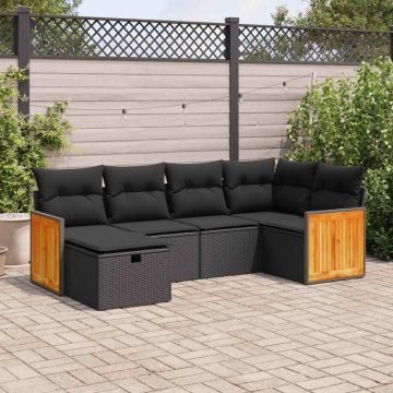 Set mobilier de grădină cu perne, 6 piese, negru, poliratan