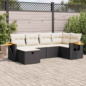 Set mobilier de grădină cu perne, 6 piese, negru, poliratan