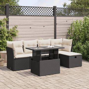 Set mobilier de grădină cu perne, 6 piese, negru, poliratan