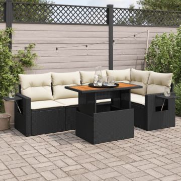 Set mobilier de grădină cu perne, 6 piese, negru, poliratan