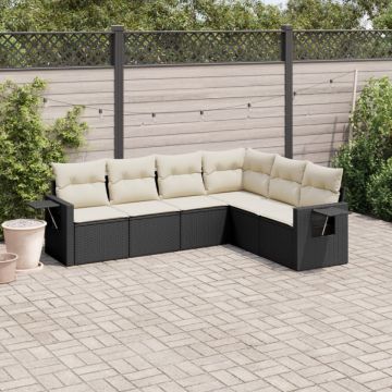 Set mobilier de grădină cu perne, 6 piese, negru, poliratan