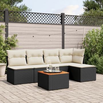 Set mobilier de grădină cu perne, 6 piese, negru, poliratan