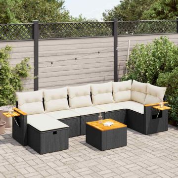 Set mobilier de grădină cu perne, 8 piese, negru, poliratan