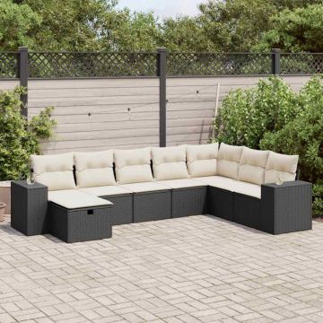 Set mobilier de grădină cu perne, 8 piese, negru, poliratan