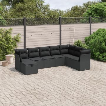 Set mobilier de grădină cu perne, 8 piese, negru, poliratan