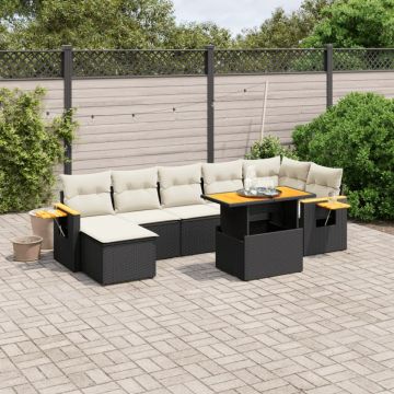 Set mobilier de grădină cu perne, 8 piese, negru, poliratan