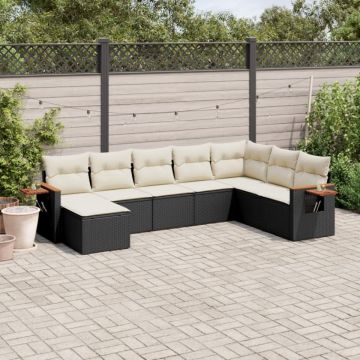 Set mobilier de grădină cu perne, 8 piese, negru, poliratan