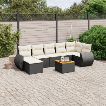 Set mobilier de grădină cu perne, 8 piese, negru, poliratan