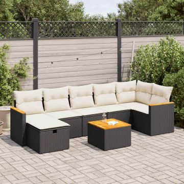 Set mobilier de grădină cu perne, 8 piese, negru, poliratan