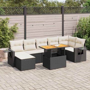 Set mobilier de grădină cu perne, 8 piese, negru, poliratan