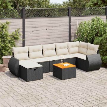 Set mobilier de grădină cu perne, 8 piese, negru, poliratan