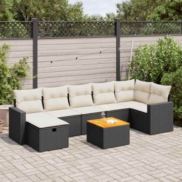 Set mobilier de grădină cu perne, 8 piese, negru, poliratan