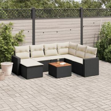 Set mobilier de grădină cu perne, 8 piese, negru, poliratan