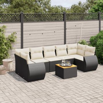 Set mobilier de grădină cu perne, 8 piese, negru, poliratan