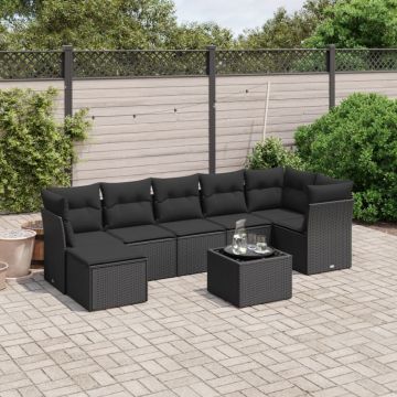 Set mobilier de grădină cu perne, 8 piese, negru, poliratan