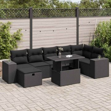 Set mobilier de grădină cu perne, 5 piese, negru, poliratan