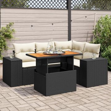 Set mobilier de grădină cu perne, 5 piese, negru, poliratan