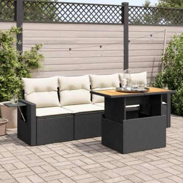 Set mobilier de grădină cu perne, 5 piese, negru, poliratan