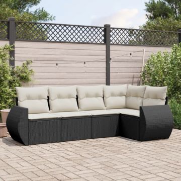 Set mobilier de grădină cu perne, 5 piese, negru, poliratan