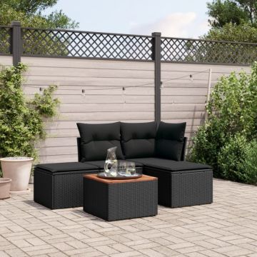 Set mobilier de grădină cu perne, 5 piese, negru, poliratan