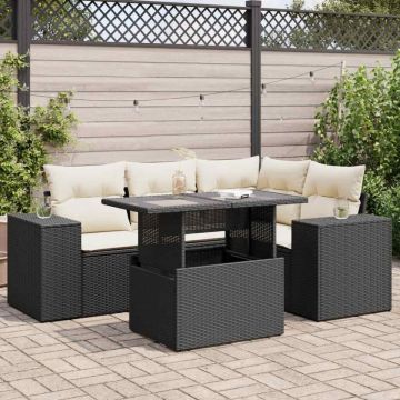 Set mobilier de grădină cu perne, 5 piese, negru, poliratan